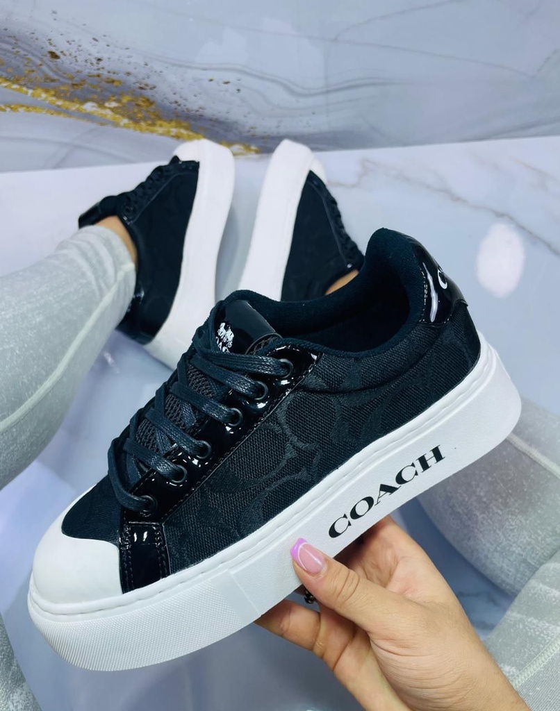 Coach Plataforma Negro Tejido Charol S