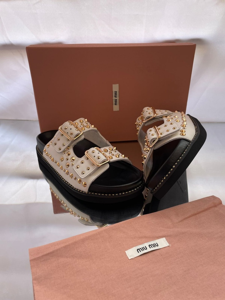 Miu Miu Sandalia Blanco Perlas