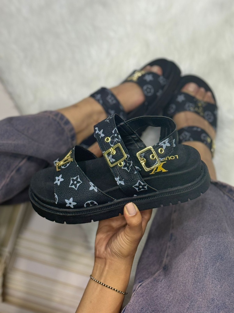 Sandalia Louis Vuitton Negro Azul Hebilla