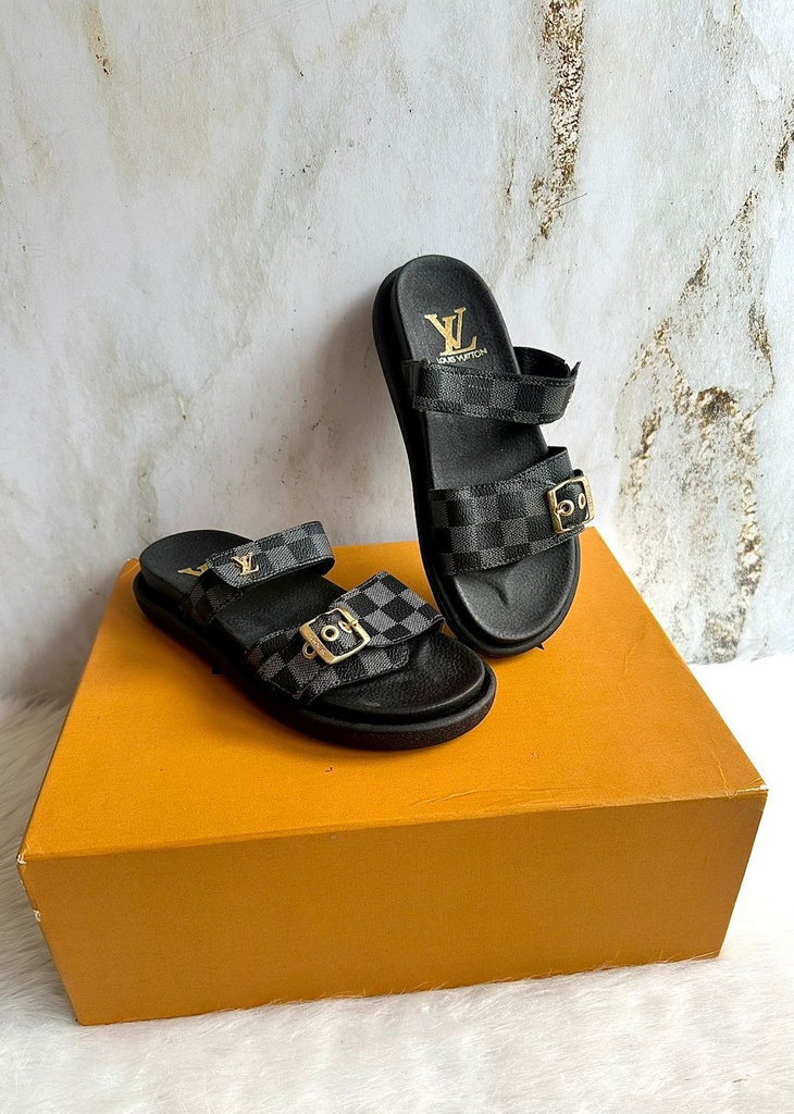  Sandalia Louis Vuitton Negro Adhesivo