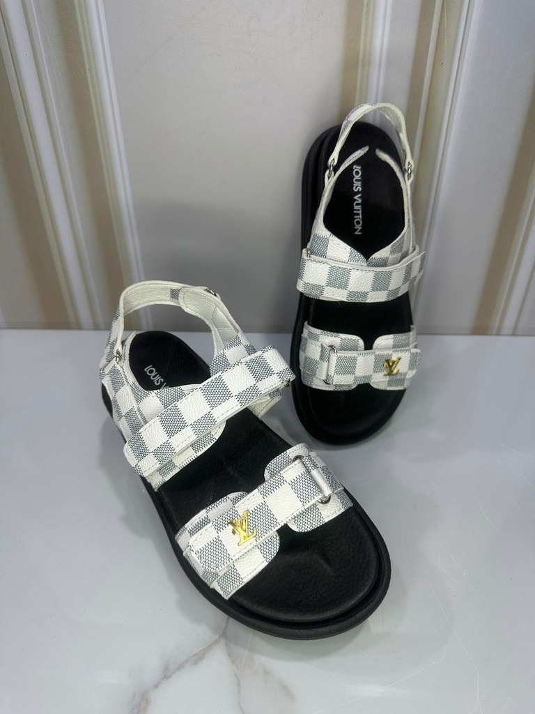 Louis Vuitton Sandalia Cuadro Gris Correa