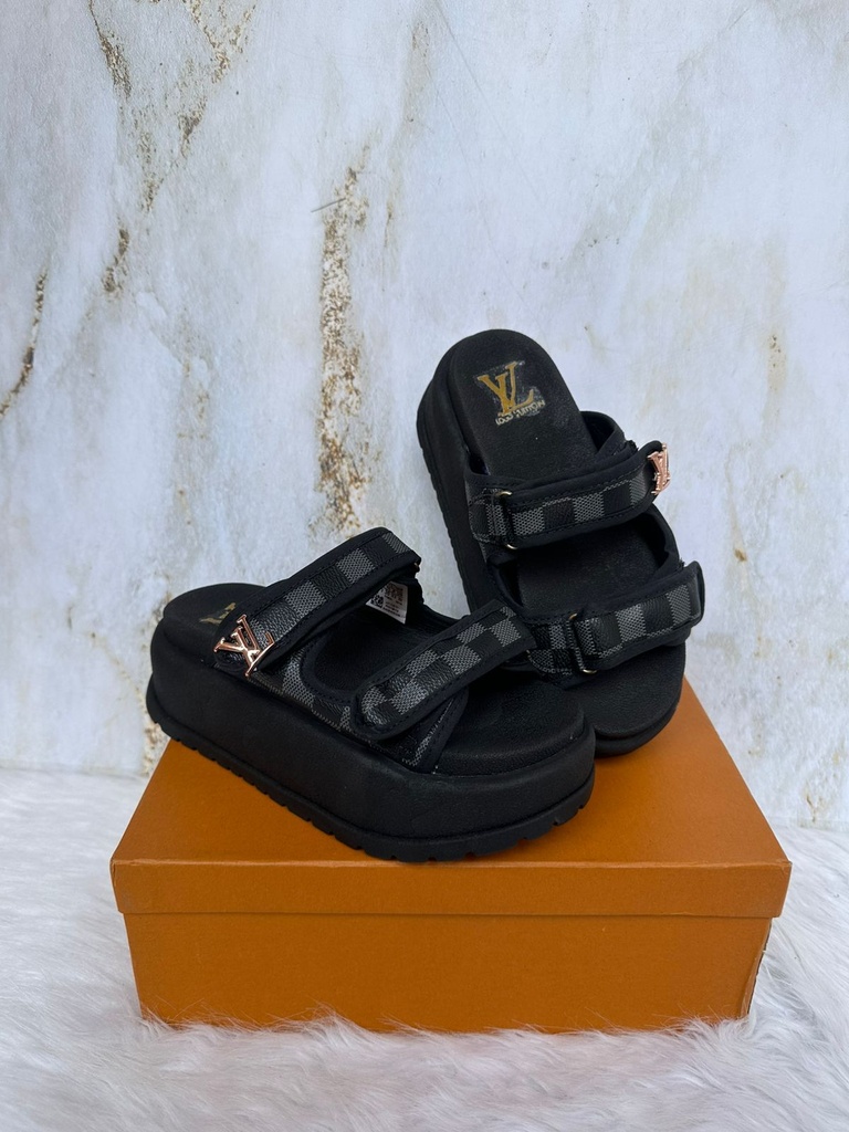 Sandalia Louis Vuitton Negro Logo Cuadro