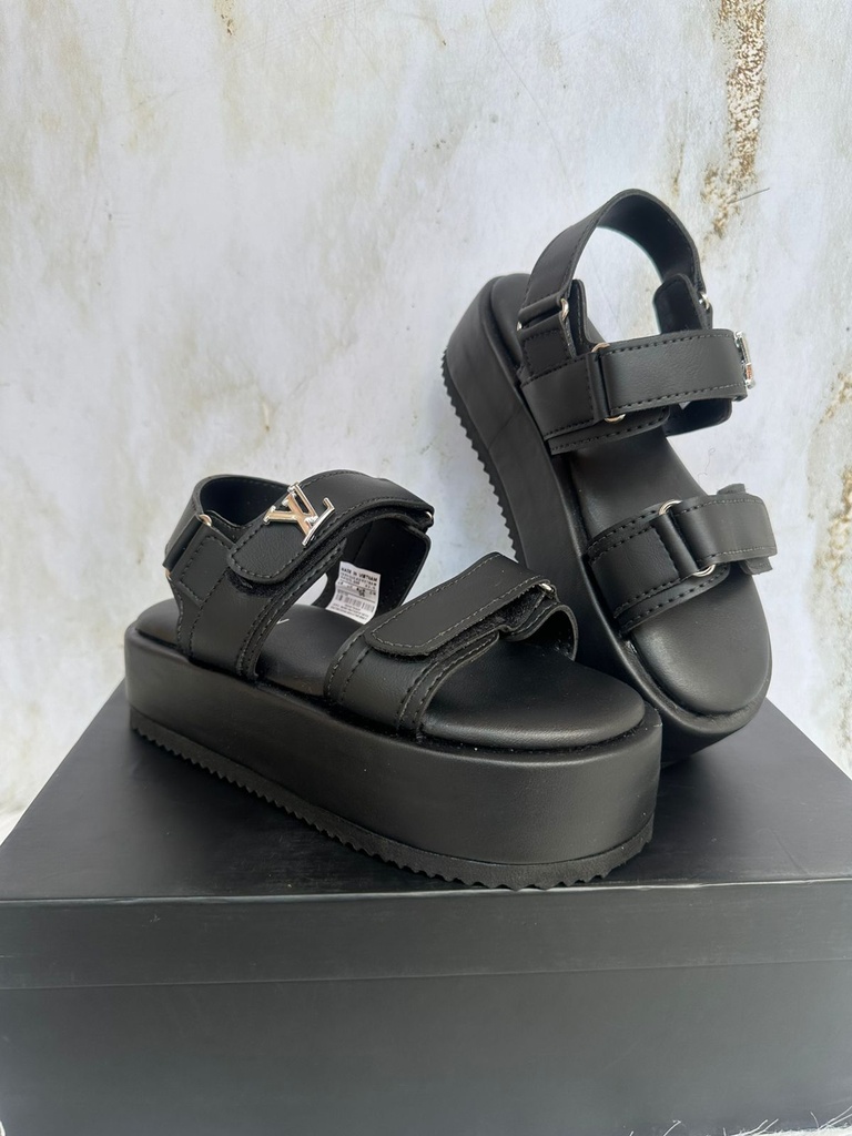 Sandalia Louis Vuitton Negro Logo 