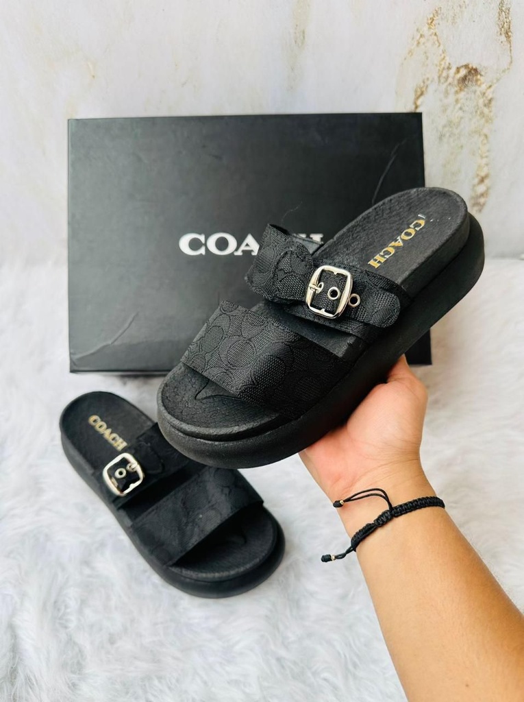 Sandalia Coach Negro Tela