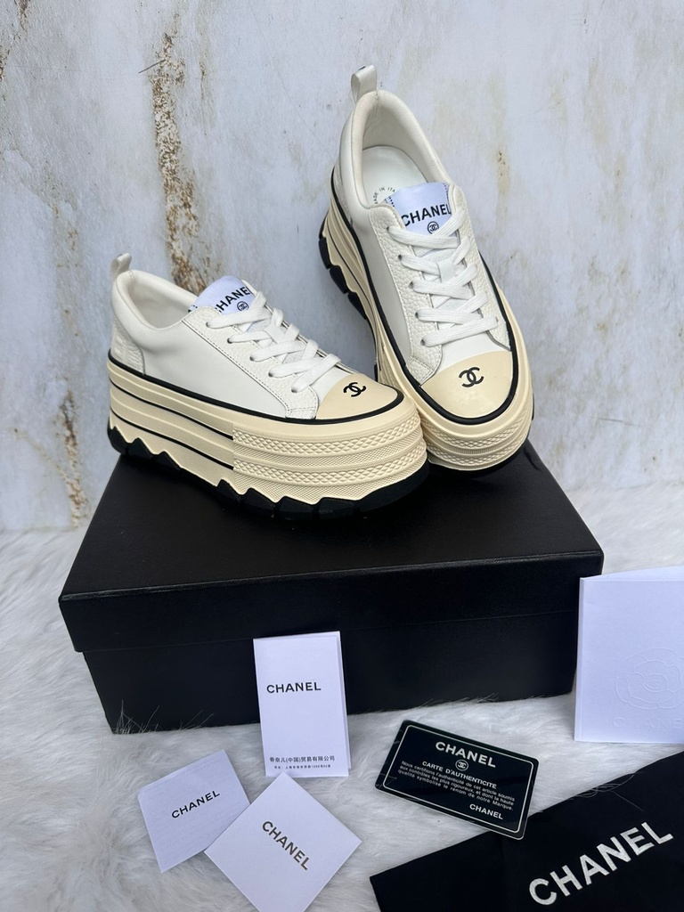 Chanel Blanco Beige Plataforma 