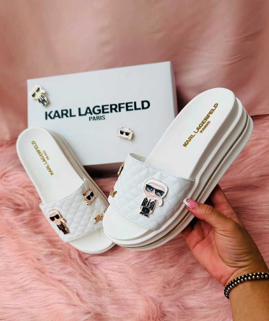 Sandalia Karl Lagerfeld Blanca Linea Dorada 