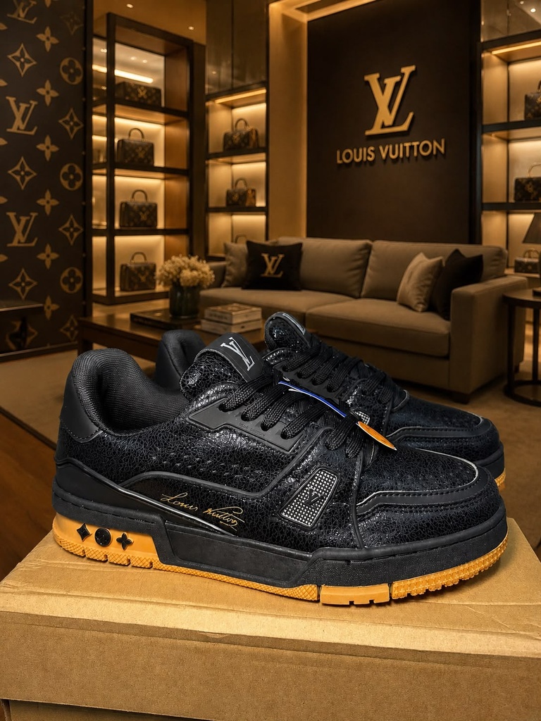 Louis Vuitton Trainer Negro Suela Cafe