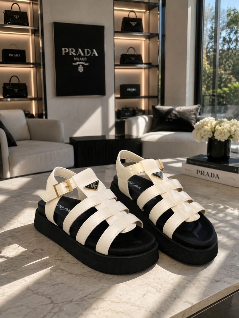 Sandalia Prada Blanca Hueso Correas