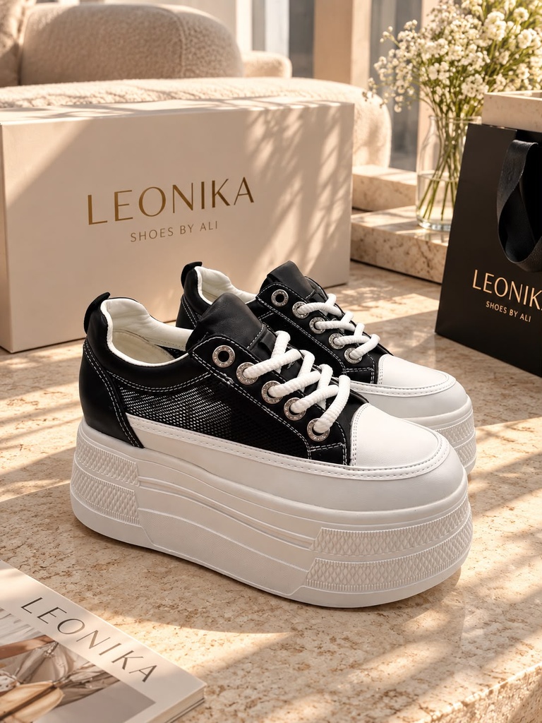 Leonika Plataforma Negro Malla
