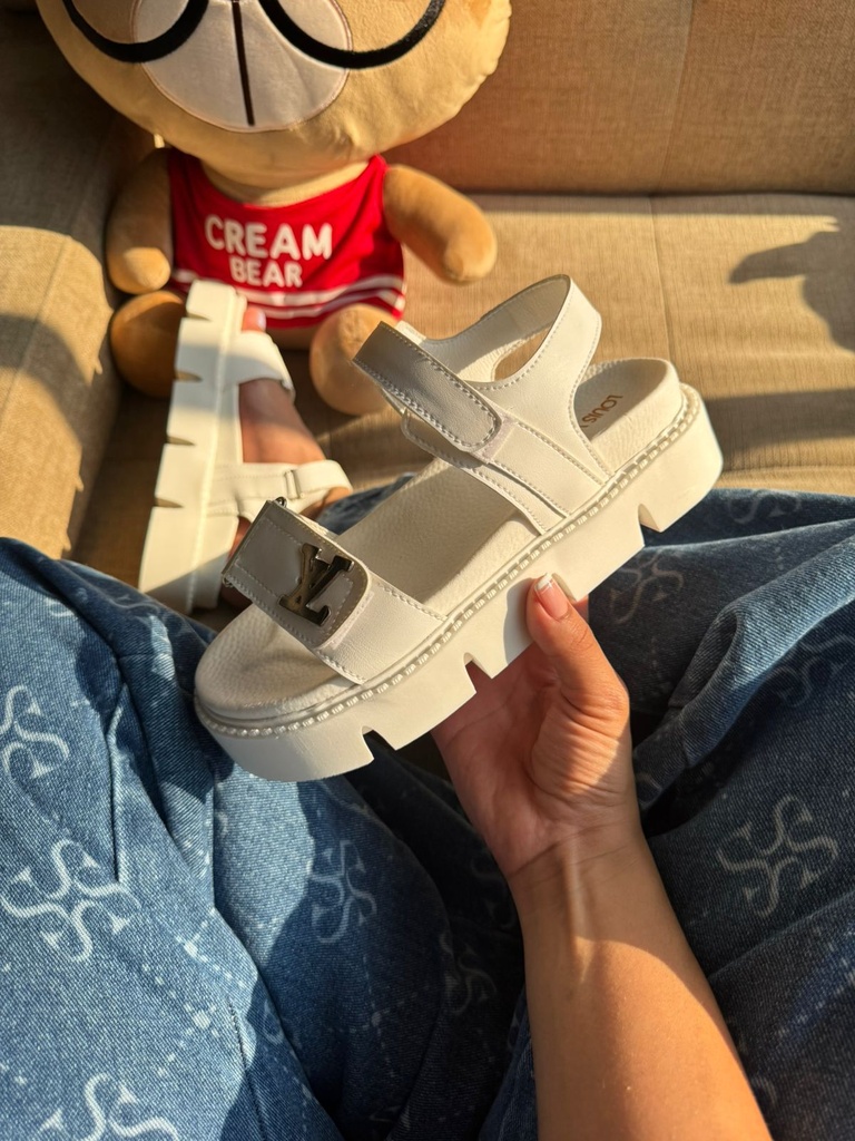 Sandalia Louis Vuitton Blanco Dorado CH1