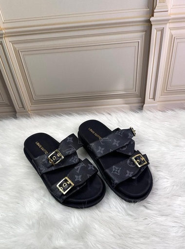  Sandalia Louis Vuitton Negro letras hebilla