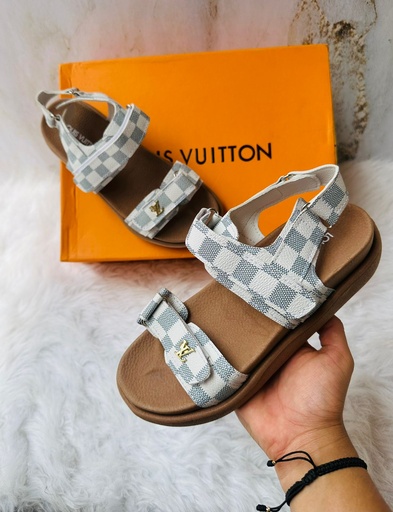Louis Vuitton Sandalia Gris Cuadro Suela Cafe