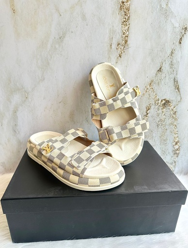 Sandalia Louis Vuitton Suela Cuadros Beige Gris