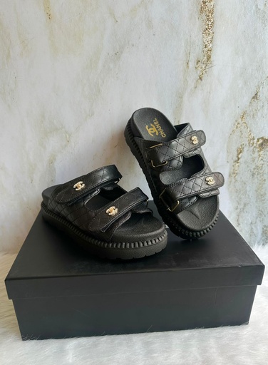 Sandalia Chanel Negro Bajito