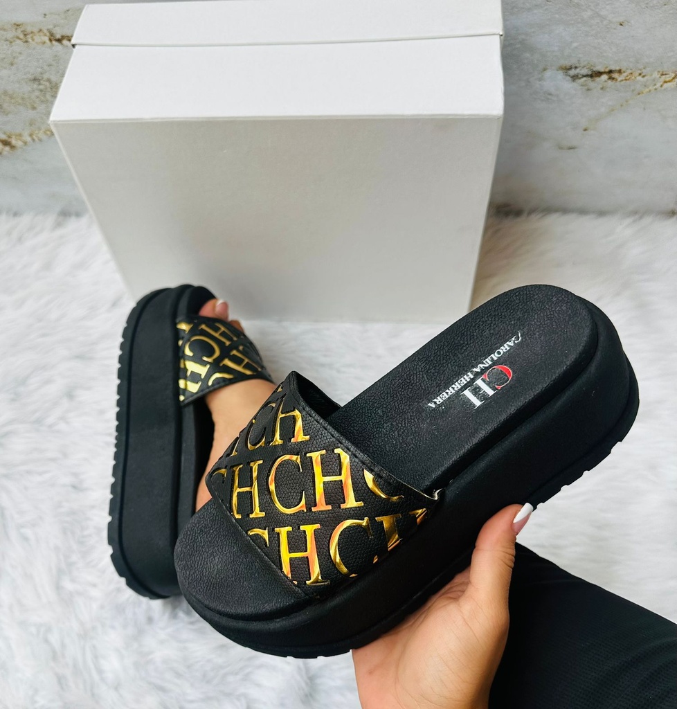 Sandalia Carolina Herrera Negro Dorado