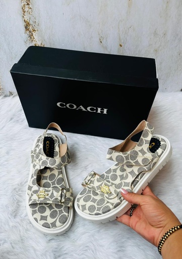 Sandalia Coach Gris Beige Suela Blanca