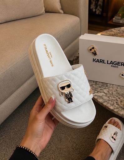 Sandalia Karl Lagerfeld Blanca Linea Dorada 