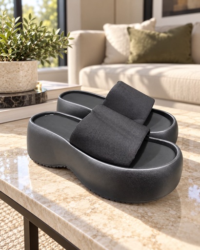 Sandalia Plataforma Negro Lisa 0927